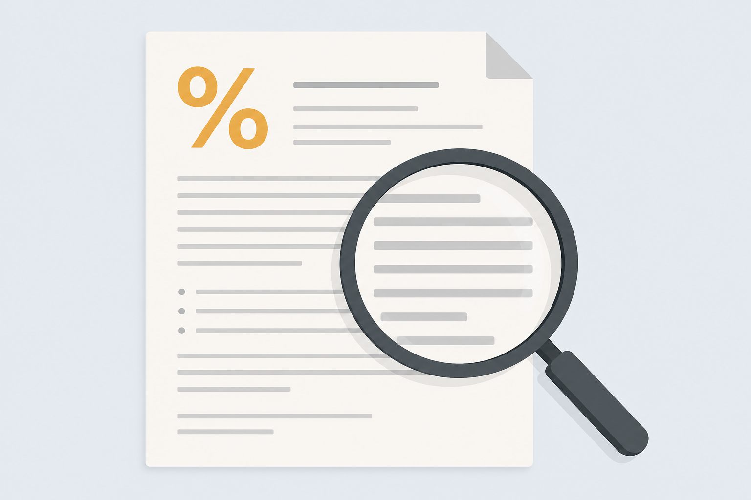 Illustration of a magnifying glass held over the small print of a bonus document